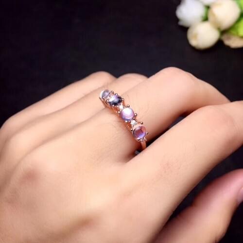 Uloveido Rose Gold Color Natural Blue Moonstone Ring, Oval Cut 4 pcs Gemstone,Wedding Birthstone Rings FJ357
