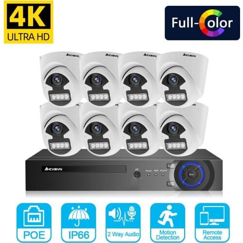 8CH 4K 8MP POE NVR Kit CCTV Security Camera System Kit Indoor Dome Two-way Audio Video Security Surveillance POE IP Camera Kit