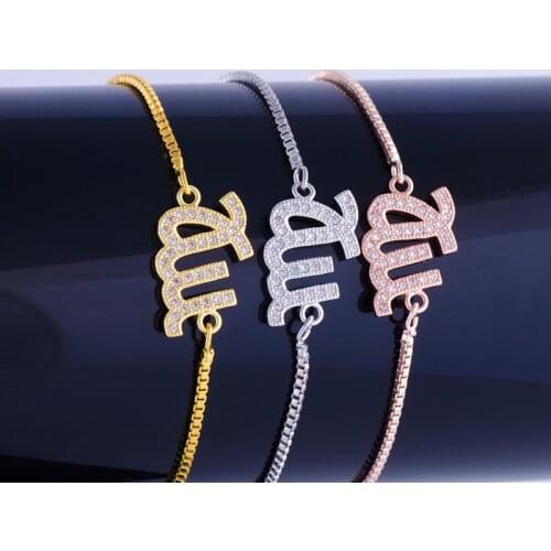 Hot Micro Pave Zircon Crystal Virgo Bead Bracelet Handmade Copper Micro Pave Square Chain Constellation Bracelet For Friend Gift