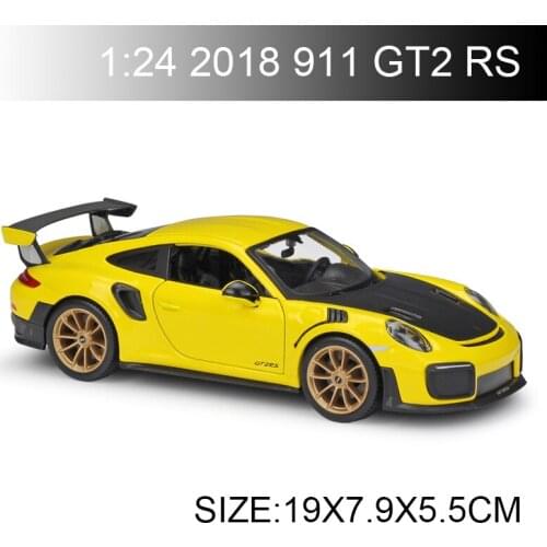 Maisto 1:24 Diecast Model 2018 911 GT2 RS Yellow Alloy Car Metal Toys gift modified car simulation model For Collection