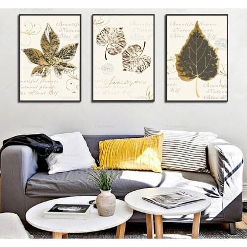 Nordic Golden Abstract Leaf Flower Wall Art Canvas Painting Modern Plant Poster Print Wall Picture Living Room Unique Decoration