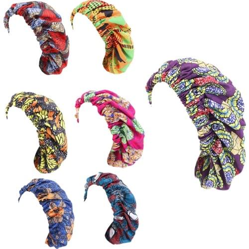 New Extra large printed double-layered nightcap African pattern print fabric Ankara stretch wide-brimmed hat night sleep hat