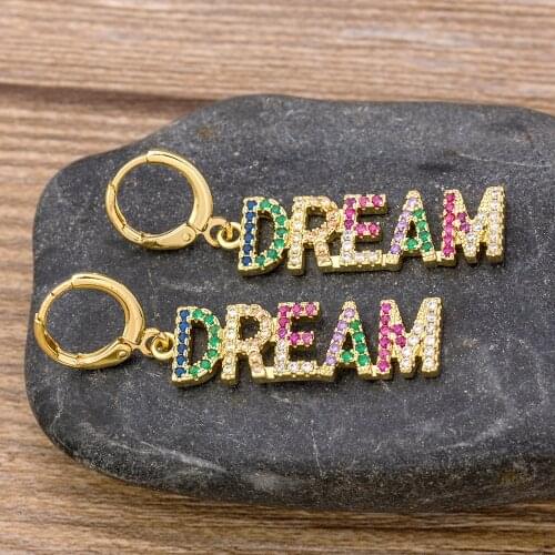 NEW Fashion Classic Dream Shape Gold Color Drop Earrings Multi-color CZ Stones For Women Girls Party Wedding Gift Jewelry