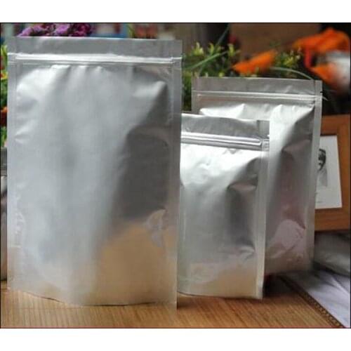 Wholesale 9-37cm Silver Pure Aluminum Stand Up Ziplock Plastic Bag 100pcs/lot for food Sugar Tea Storage Reclosable Bag