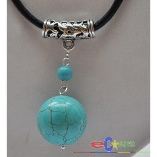 Wholesale 20mm round Natural Stone ball Pendant Leather rope NECKLACE