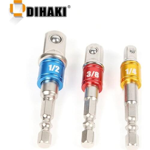 3PCS Drill Socket Adapter Converter For Impact Driver with Hex Shank to Square Socket Drill Bits Bar Extension Set 1/4" 3/8" 1/2