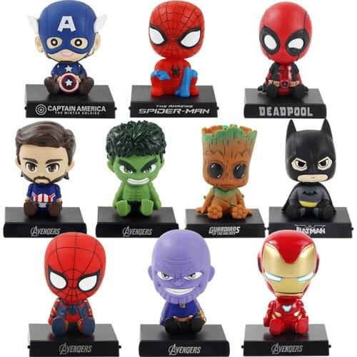 Bobble Head Avengers Action Captain America Iron Man Hulk Shake Head Phone Holder Bracket Car Decoration Model Toys