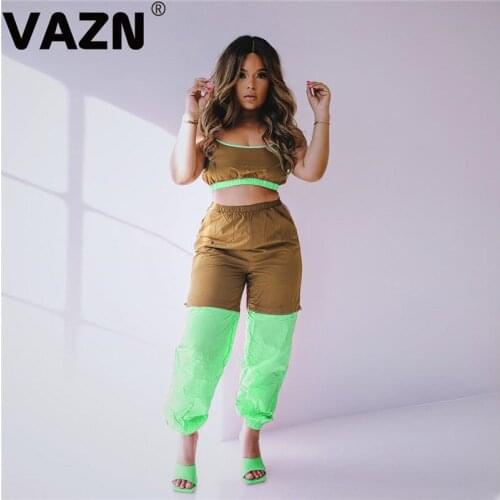 VAZN Casual 2020 spring sexy lady 3 colors long 2-piece set spaghetti strap short tops lantern pants set young girl popular set