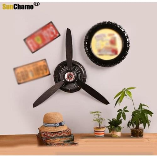 INDUSTRIAL AIR PLANE PROPELLER METAL WALL CLOCK MUTE AND HD DISPLAY AEROPLANE RETRO ORNAMENT DECOR