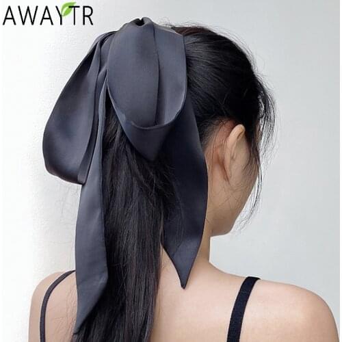 AWAYTR Fashion Scrunchies Hairband Solid Long Hair Ribbon For Women Ponytail Scarf Hair Ties Elastic Hair Band Hair Accessories