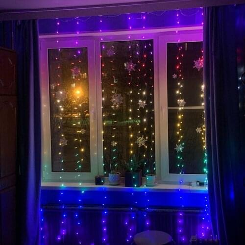 Rainbow Curtain Lights Waterproof LED Fairy Icicle Twinkle Window String Garland Light Girls Bedroom Christmas Tree Decoration