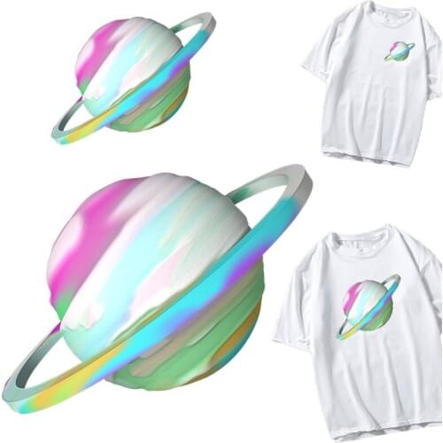 Vinyl 3D Planet Patch Stripe Cool Planets Heat Transfer Patches Iron on Transfers For Clothing Stickers for Clothes Applique DIY