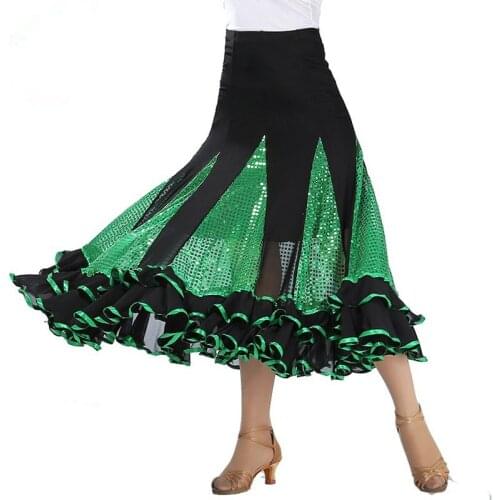 Women Sequined Modern Dance Competition Skirt Waltz Dance Show Skirt Ballroom Dance Practice Wear Women Dance Costume
