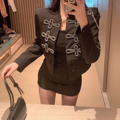 Womens Cool Short Suit Coats Fall Fashion Palace Style Stand Collar Shoulder Pads Blazers Femme Exquisite Double Breasted Suits