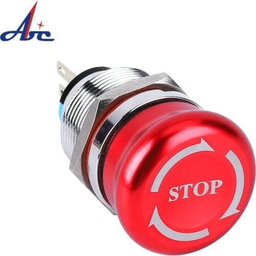 22mm Mushroom Latching Red Emergency Stop Logo SPST/DPDT Self-locking Waterproof 3Pins Push Button Switch