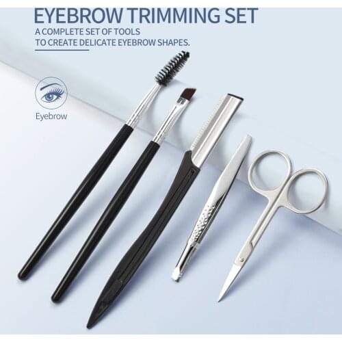 5 in 1 Eye Makeup Tool Set Multipurpose Tweezers Brows Shaping Grooming Trimming Set Stainless Steel Eyebrow Razor Set Kit