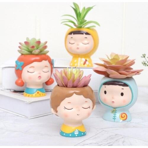 6 Styles Creative Vase Resin Cartoon Succulents Flower Pot Models Micro andscape Cartoon Style Home Office Desk Decoration