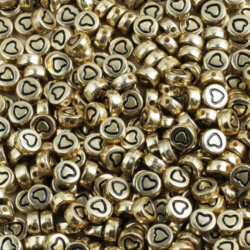 Letter Acrylic Beads Gold Black Heart Round Flat Alphabet Loose Spacer Beads For Jewelry Making Handmade DIY Bracelet Necklace