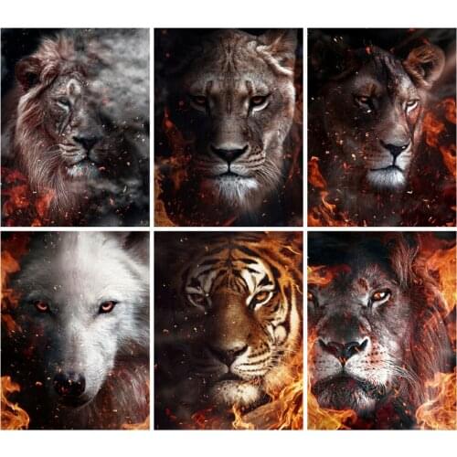 Huacan Full Square/round Diamond Painting Tiger Lion 5d Diy Diamond Embroidery Mosaic Fantasy Animals Wall Decor