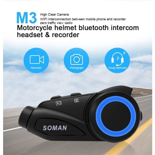 SOMAN Bluetooth Motorcycle Headset HD Camera Vedio Recorder Six Rider Intercom Helmet Bluetooth Headset Cascos Inalambricos M3
