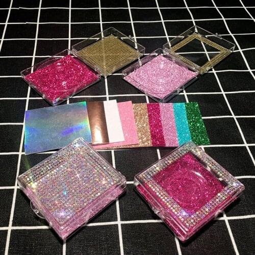 NEW 10pcs Glitter square Lash Cases For 3d Mink Eyelashes Eyelash Packaging plastic clear case tray