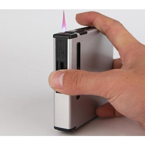 Aluminum Alloy Automatic Cigarette Case Lighter 20-piece Cigarette Case Ultra-thin Integrated Portable Creative Windproof