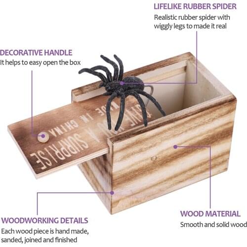 Wooden Spoof Props Realistic Spider Box Prank Toys Holiday Halloween Party Jokes Supplies Surprise Toy Bag Gift