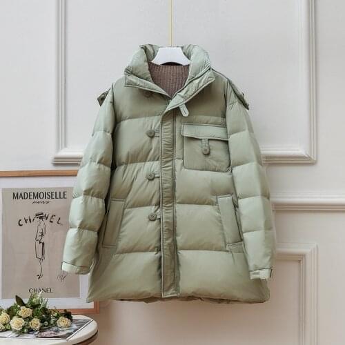 Fad 90% White Duck Down Jackets Loose Medium Long Puffer Coat Thick Warm Female Parkas Feather Clothes Hooded Snow Outwear Tops