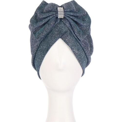 Bow-tie Headscarf Bonnet Rhinestone Hijab Turban Glitter Female Head Wraps Muslim Hat Islamic Headwear Clothing Cancer Chemo Hat