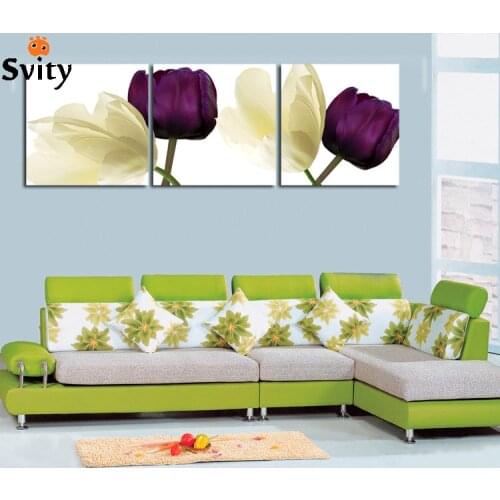 3 Pieces Hot Sell Modern Wall Painting Flower Print On Canvas for Living Room wall decor no framed