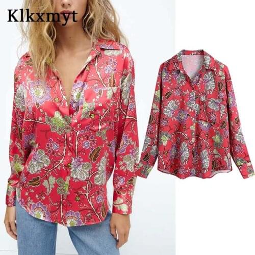 Klkxmyt Za Women Shirt 2021 Vintage Floral Print Autumn Blouses Women Long Sleeve Button-up Casual Shirts Woman Blusas Tops