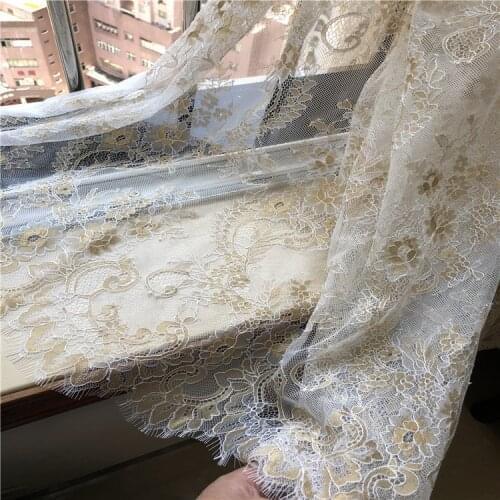 1.5M/3M French Eyelash Gold Yarn Lace Fabric 150CM Wide Mesh Wedding Dress Lace DIY Clothes Home Decoration Accessories