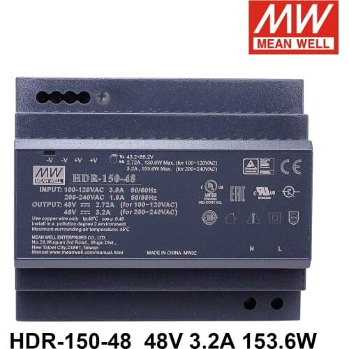 Mean Well HDR-150-48 85-264VAC to DC 48V 3.2A 153.6W Ultra Slim Step Shape DIN Rail Switching Power Supply Voltage Adjustable