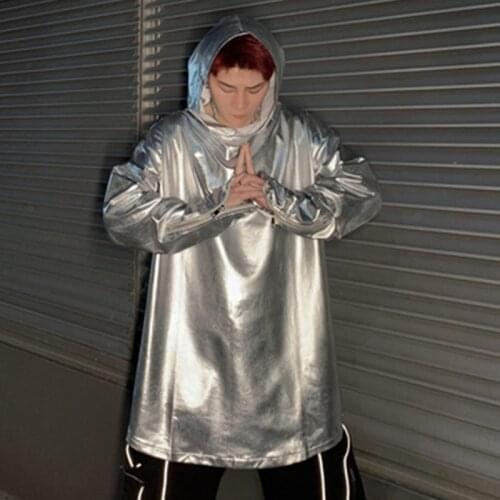 Cool Silver Hoodie long sleeve hoodie dancing fashion jacket mens and womens night club