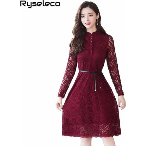 Brand New 2018 Autumn Lace Dresses Runway Slim Sexy Hollow Out Lace Casual Dresses Women Long Sleeve Vintage Plus size Vestidos
