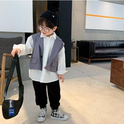 2021 new girls boys vest patchwork shirt cotton full sleeve autumn kids top