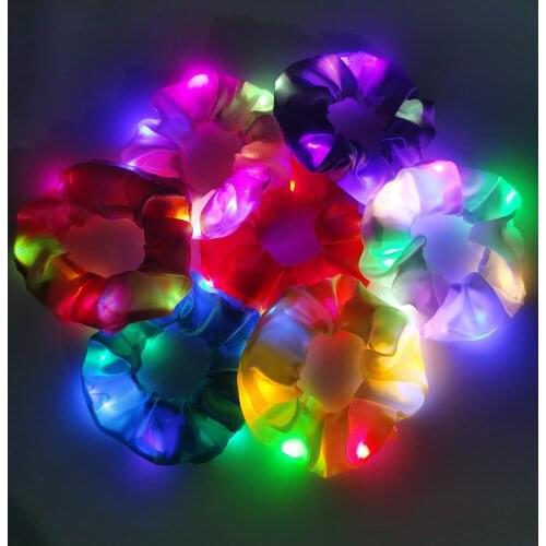 Girls LED Luminous Scrunchies Hairband Ponytail Holder Headwear Elastic Hair Bands Solid Color Hair Accessories