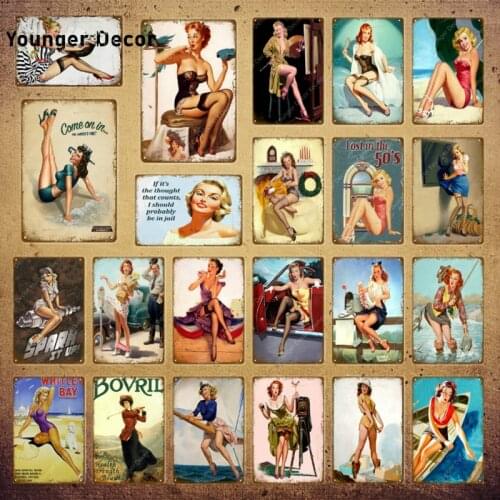 Europe Pin Up Girl Poster Metal Tin Signs Vintage Wall Art Decor Painting Bar Pub Cafe Shop Home Decor Sexy Lady Plaque YI-141