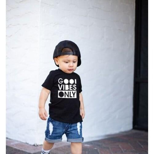 Gool Vibes Only Casual Kids T Shirt Funny Letter Print Tee Shirts for Toddler Girls Boys Children Fashion Short Sleeve Tees Tops