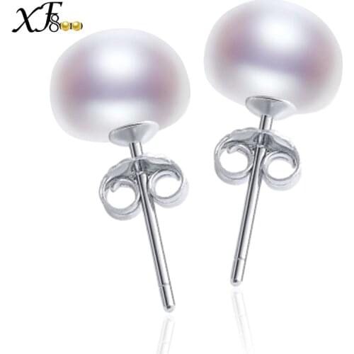 [XF800]Pearl Earrings 925-Sterling- Silver-Jewelry Natural Freshwater Stud Earrings For Women Girl Party Fine Gift[E25301]
