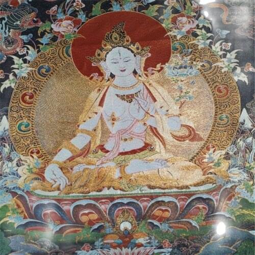 Silk Religious White Tara in Tangka Portrait of Nepal Tibet China