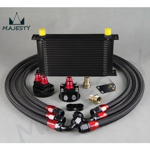 UNIVERSAL 22 ROW AN10 ENGINE TRANSMISS OIL COOLER KIT BLACK+FILTER RELOCATION BLACK