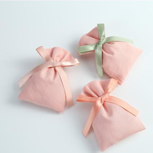 50pcs Pink Cotton Burlap Jewelry Bag Packing with Ribbon Organizer Wedding Christmas Party Candy Gift Bag Custom Logo Display