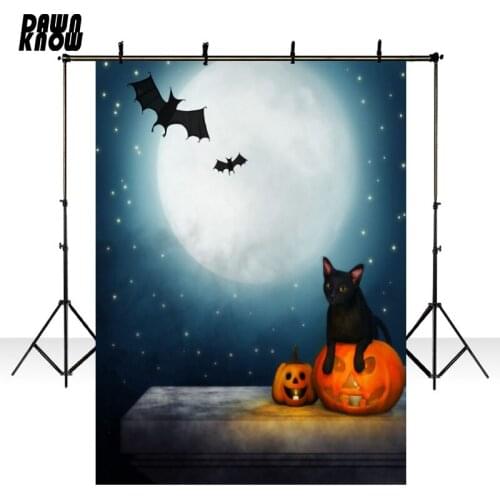 DAWNKNOW Night Moon Pumpkin Cat Vinyl Photography Background Backdrop Happy Halloween Children Photo Shoot Studio HA-022