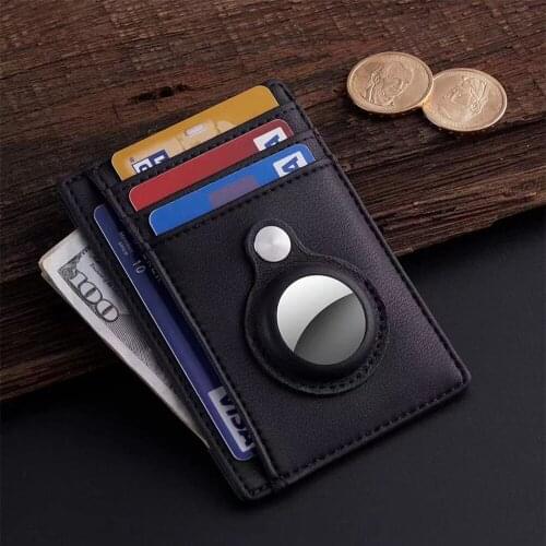 High-quality Leather Casekey For Apple Airtags Anti-lost Protective Cover Stand RFID Blocking Multifunctional Wallet Card Clip