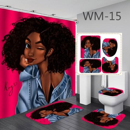 3D African Girl With Explode Hair Shower Curtain Set Bathroom Decor Waterproof Fabric Home Bath Bathtub Curtain With Hooks