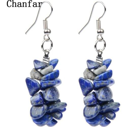 Chanfar Colorful Chip Natural Stone Earrings Bohemian Clear Crystal Tiger Eye Crystal Dangle Drop Earrings For Women jewelry