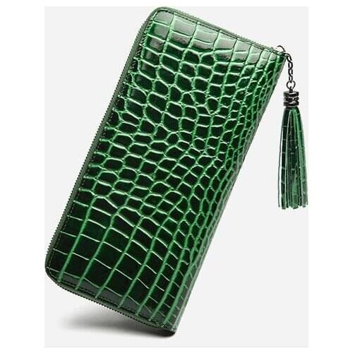 126 Genuine leather cow skin crocodile pattern women long purse solid zip wallet card holder