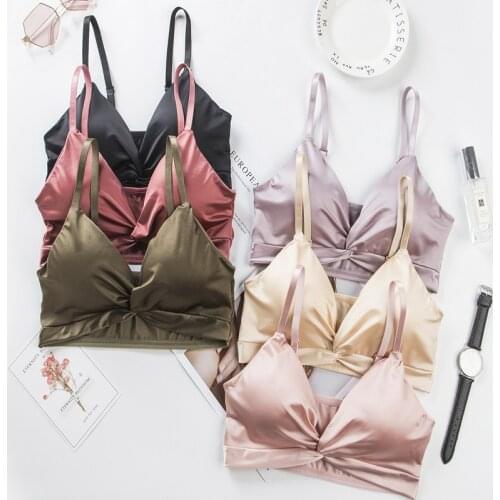 CHRLEISURE Sexy French Ice Silk Wrap Chest V-neck Pleated Tube Top Comfortable Wireless Female Bralette 2020