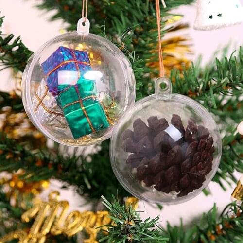 10pairs 4/5/6/7cm Transparent Open Plastic Christmas Ornament Ball Clear Bauble for Xmas Party Kids Gift Present Box Decorations